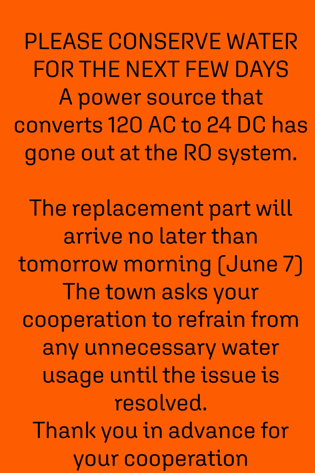 Water usage notice